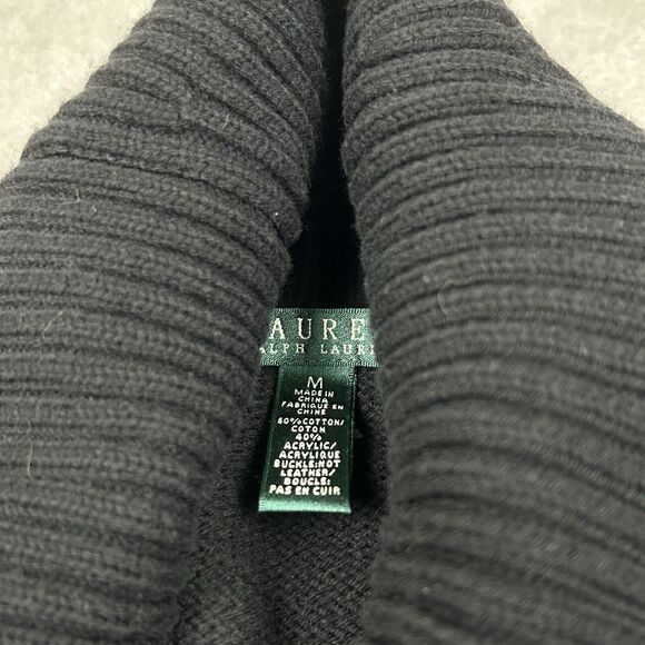 Ralph Lauren Sweater Women's Medium Black Rib Knit Shawl Collar Buckle Cardigan - Picture 5 of 9